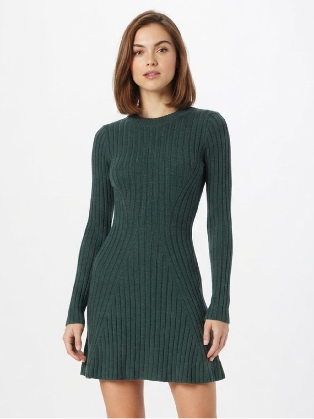 Hollister Dark Green Ribbed Knit Long Sleeve Mini Sweater Dress Size XS